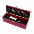 Red Wooden Wine Box, Comes in Set of Wine Opener, Available in Various Shape and Colors